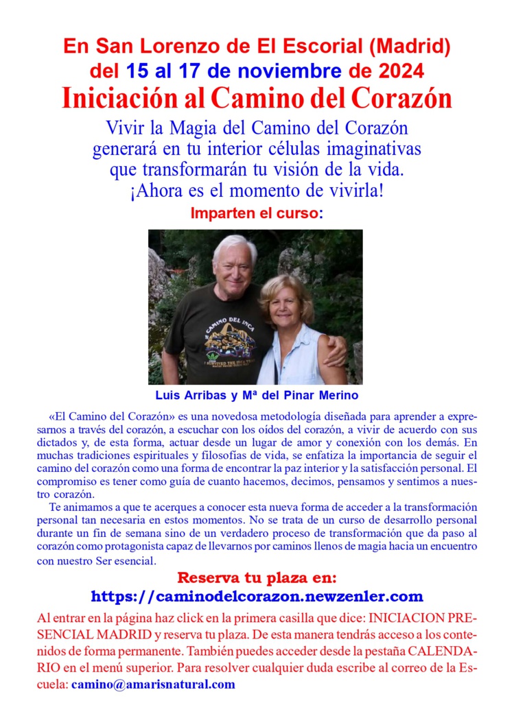 Curso: Iniciación al Camino del Corazón (Madrid) 15, 16 y 17 de Noviembre de 2024